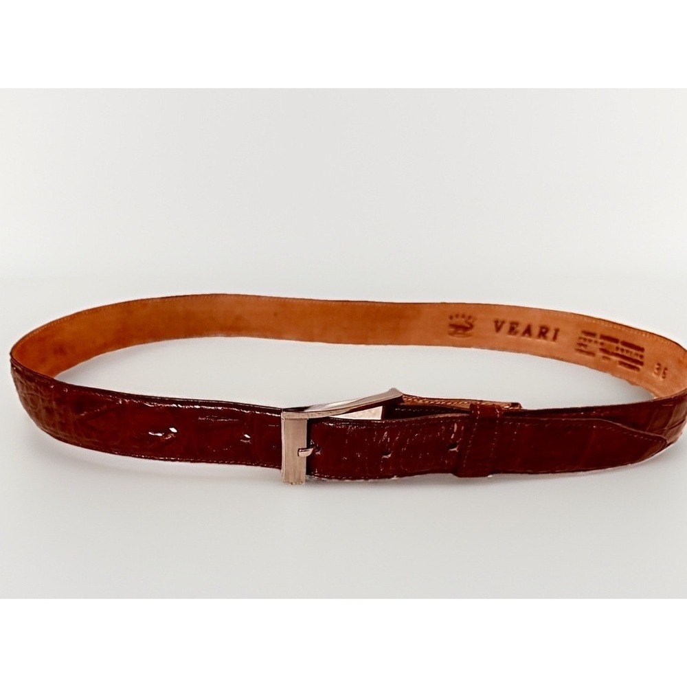 Veari Brown‎ Croc Embossed Leather Belt Size 36 Made In Mexico